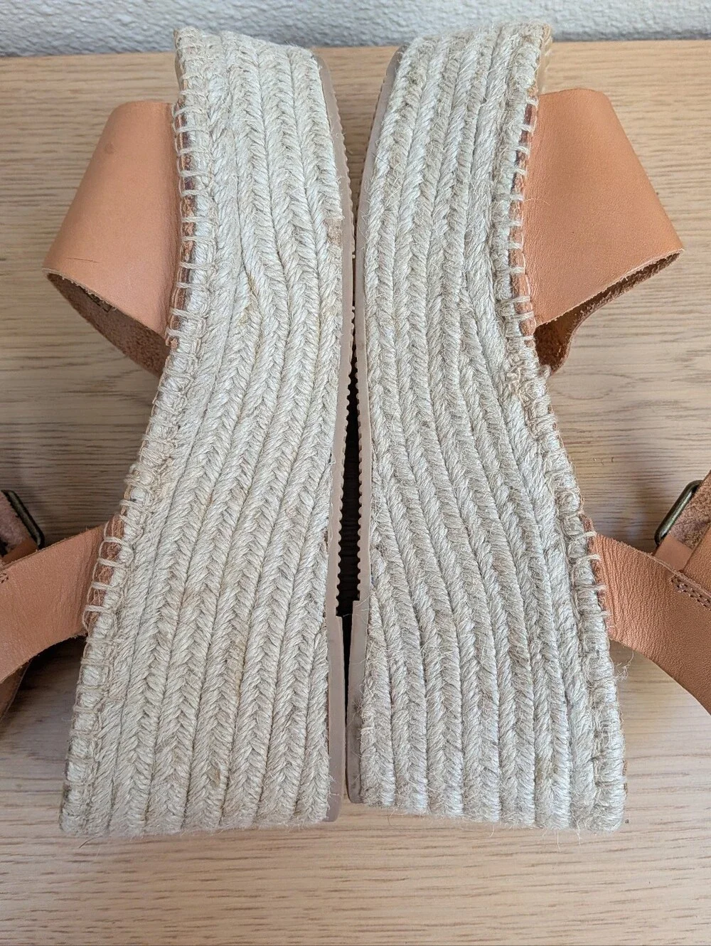 Soludos Minorca Brown Leather Platform Woven Espadrille Sandals Size 9